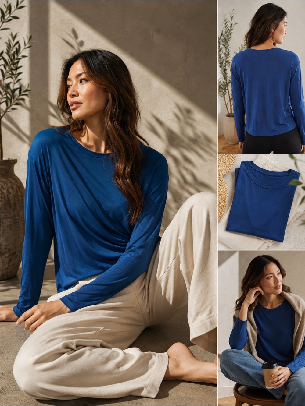 Athleta Supima Cotton Blue Long Sleeve Top Size L Loungewear Yoga